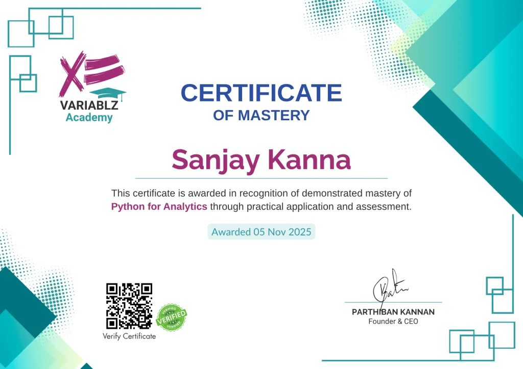 Sample Tool Mastery Certificate